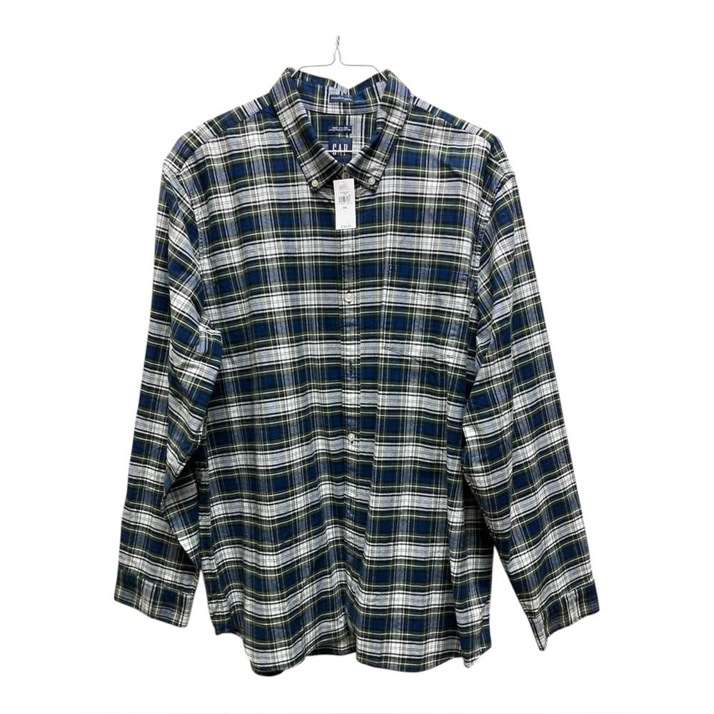 Gap Men’s Button Down Plaid Shirt Sz XXL In Green/Navy And White New With Tags